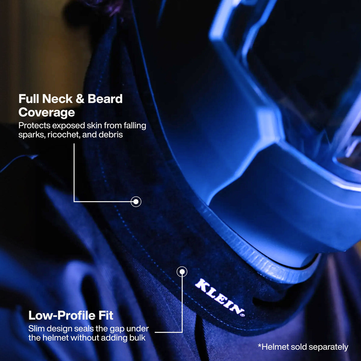 Klein Tools 22051 neck guard barbed rubber mount pressing into a welding helmet slot