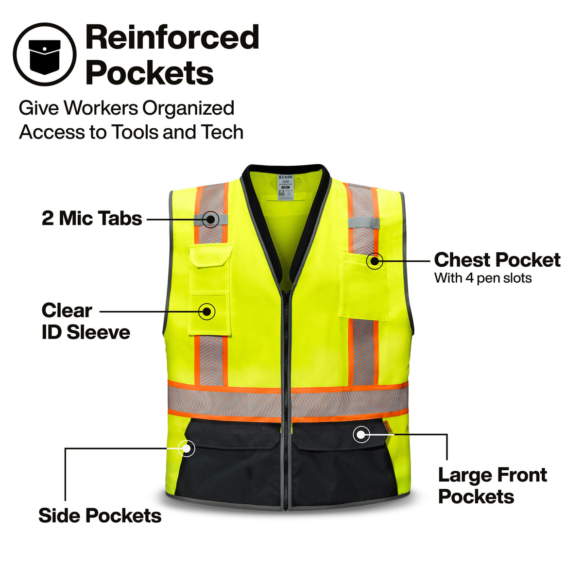 Klein Tools 22095 L/XL hi-vis vest meeting ANSI/ISEA 107 Class 2 Type R with reflective tape