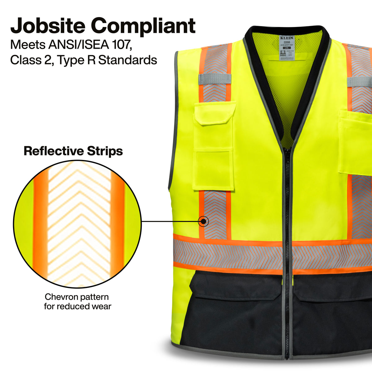 Klein Tools 22094 S/M Class 2 safety vest rear harness pass-through for fall-protection harness