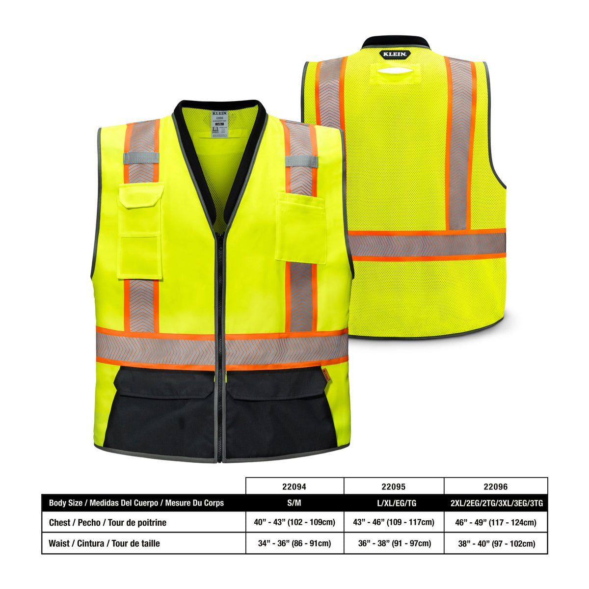 Klein Tools 22094 S/M hi-vis vest integrated mic tabs for radio and communication gear