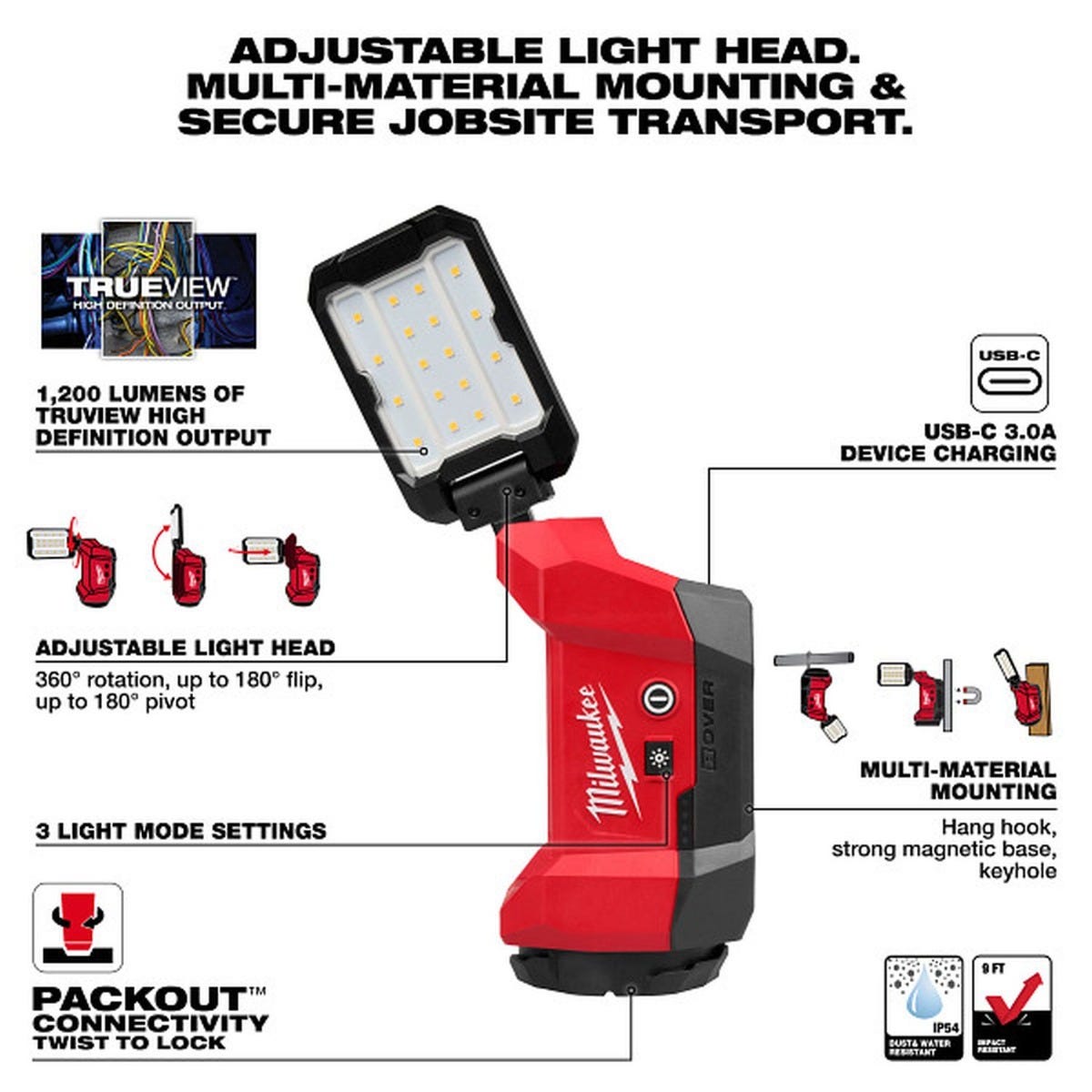 T Milwaukee 2350-20 M12 ROVER 1200-Lumen Multi-Directional Flood