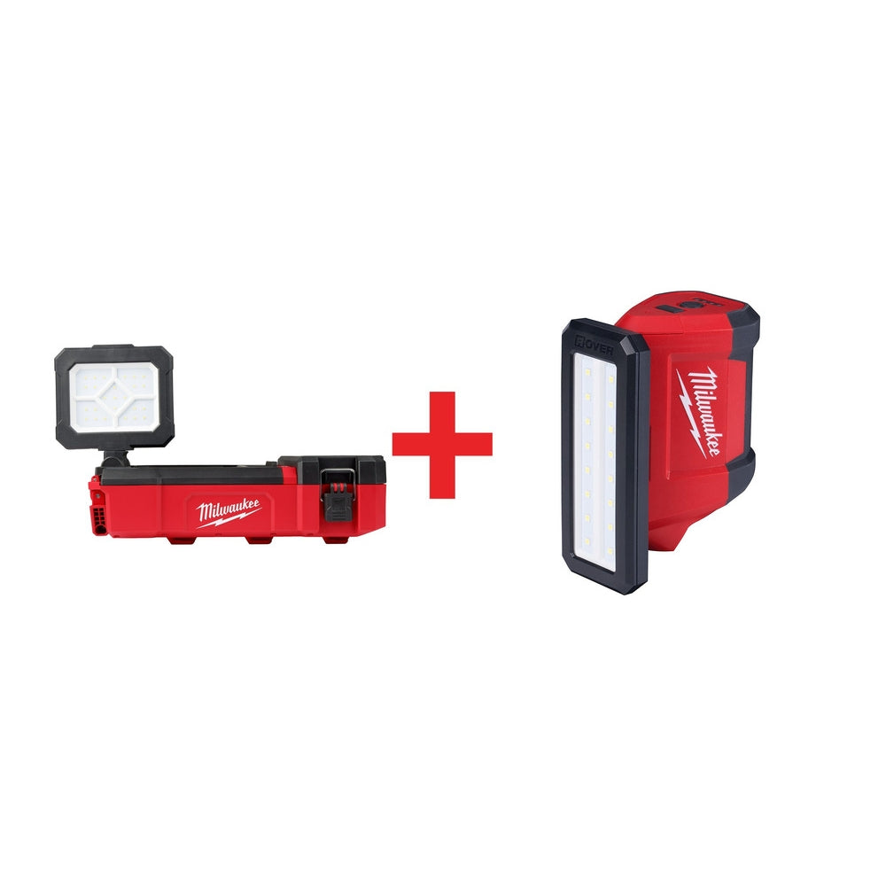 Milwaukee M12 PACKOUT 1,400-Lumen Flood Light w/ USB Charging plus M12 ROVER 700-Lumen Flood Light