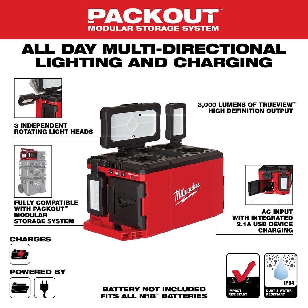 Milwaukee 2357-20 M18 PACKOUT Light with Built-In Charger w/ 2.0Ah Battery