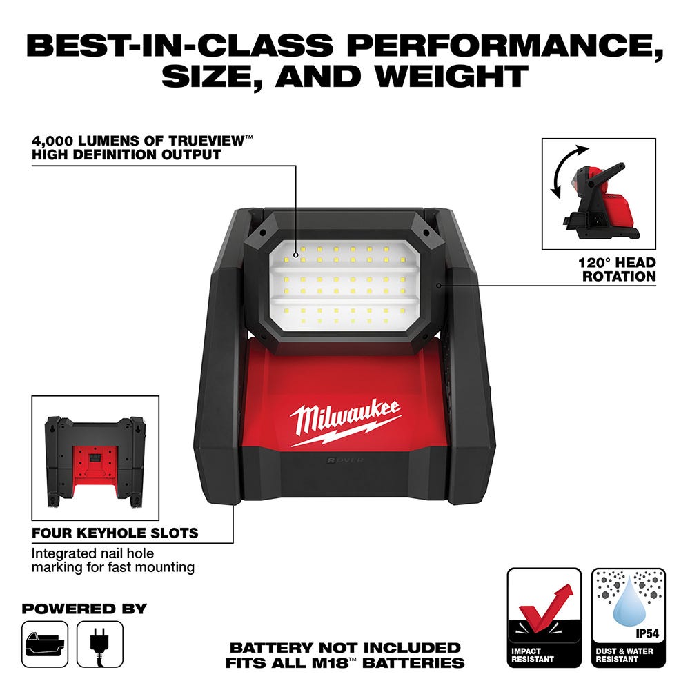 Milwaukee 2366-20 M18 ROVER Dual Power Flood Light w/ M18 2.0Ah Battery