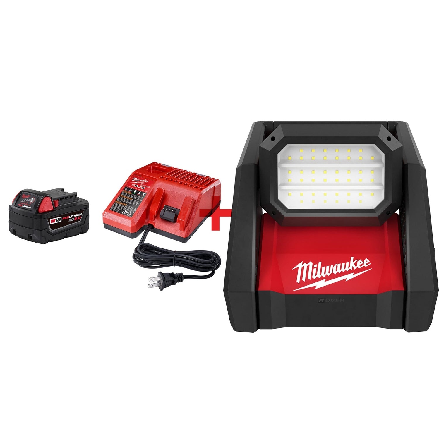 Milwaukee M18 ROVER Dual Power Flood Light and XC5.0 System Starter Kit