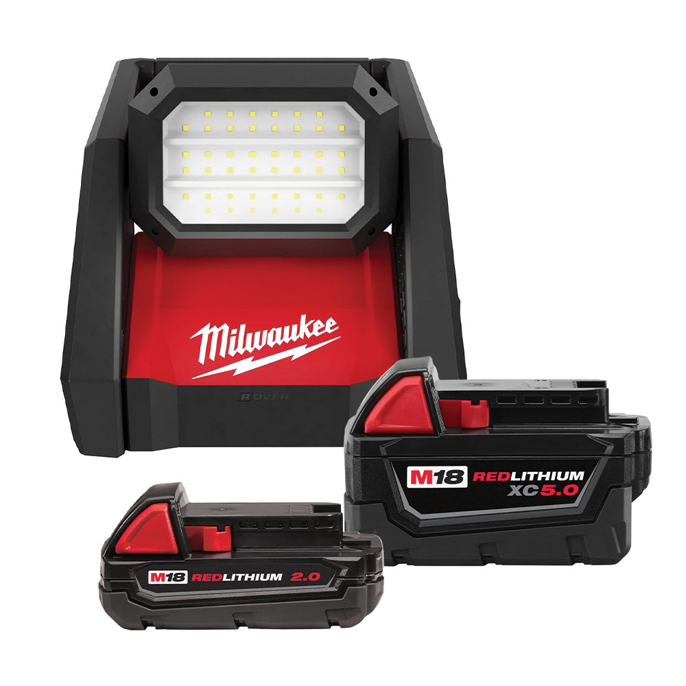 Milwaukee 2366-20 M18 ROVER Dual Power Flood Light w/ M18 REDLITHIUM 2.0Ah Compact and XC5.0 Extended Capacity Batteries