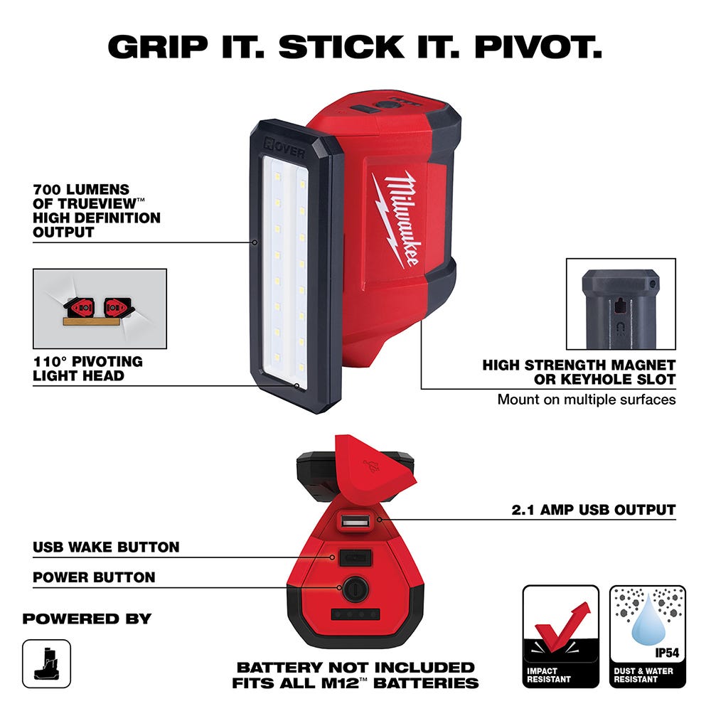 Milwaukee 2367-20 M12 ROVER 700-Lumen Flood Light with USB Charging