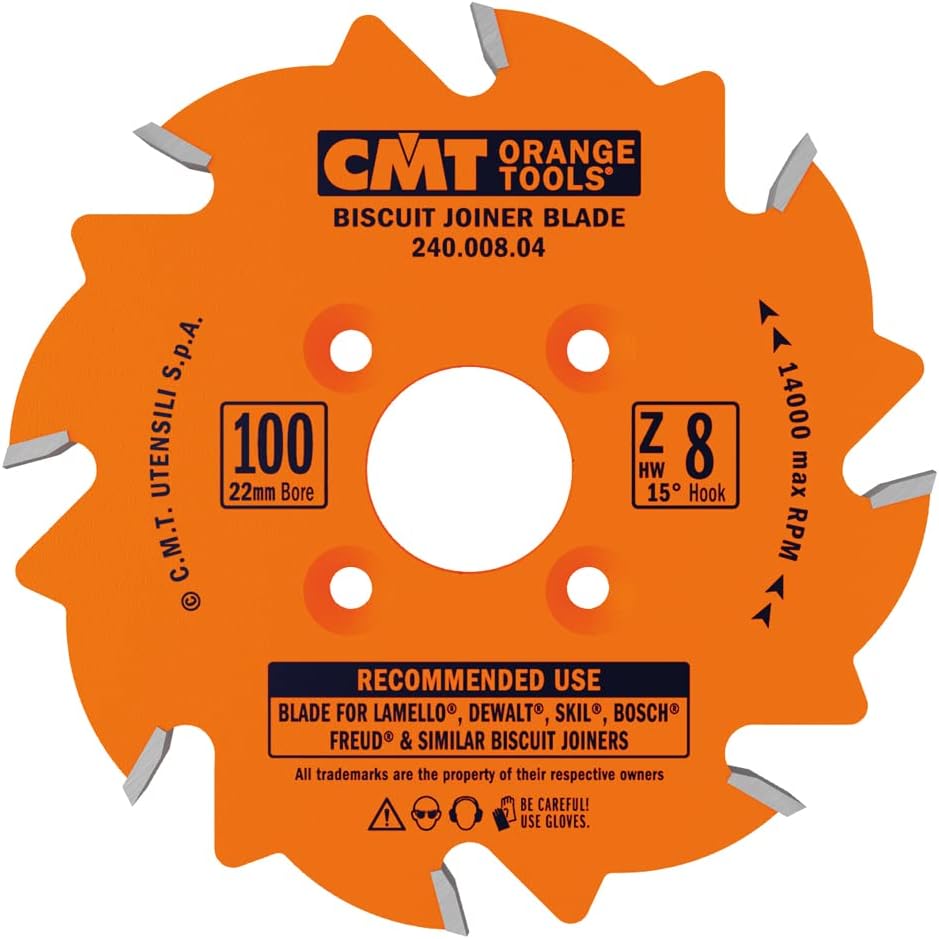 CMT Woodworking Cutting Tools 240.008.04 4 in. 8-Tooth Biscuit Joiner Blade