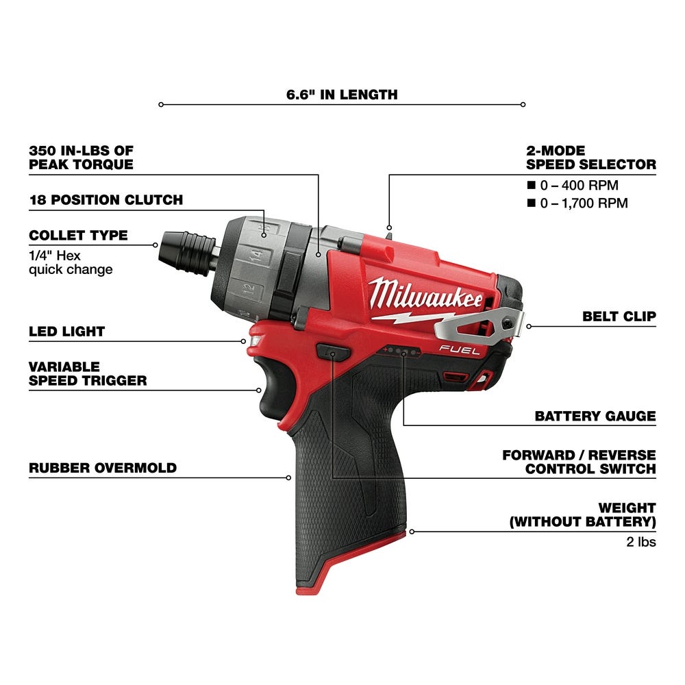 Milwaukee 2402-20 M12 FUEL 1/4" Hex 2-Speed Screwdriver