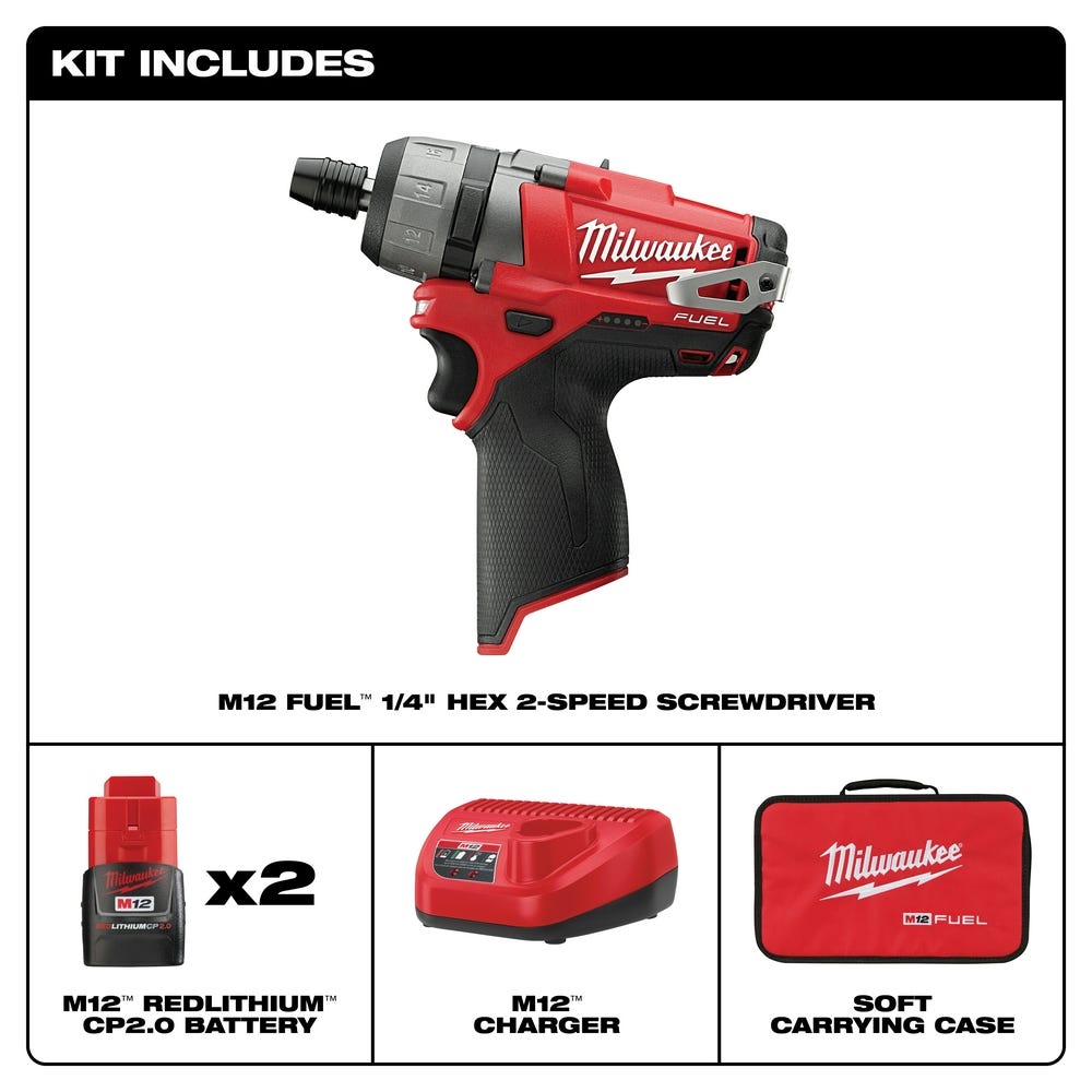 Milwaukee 2402-22 M12 FUEL 1/4-Inch Hex 2-Speed Screwdriver 2.0Ah Kit