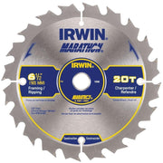 Irwin 24021 Marathon Portable Corded Carbide Circular Saw Blade 6-1/2-in. 20-Tooth ATB