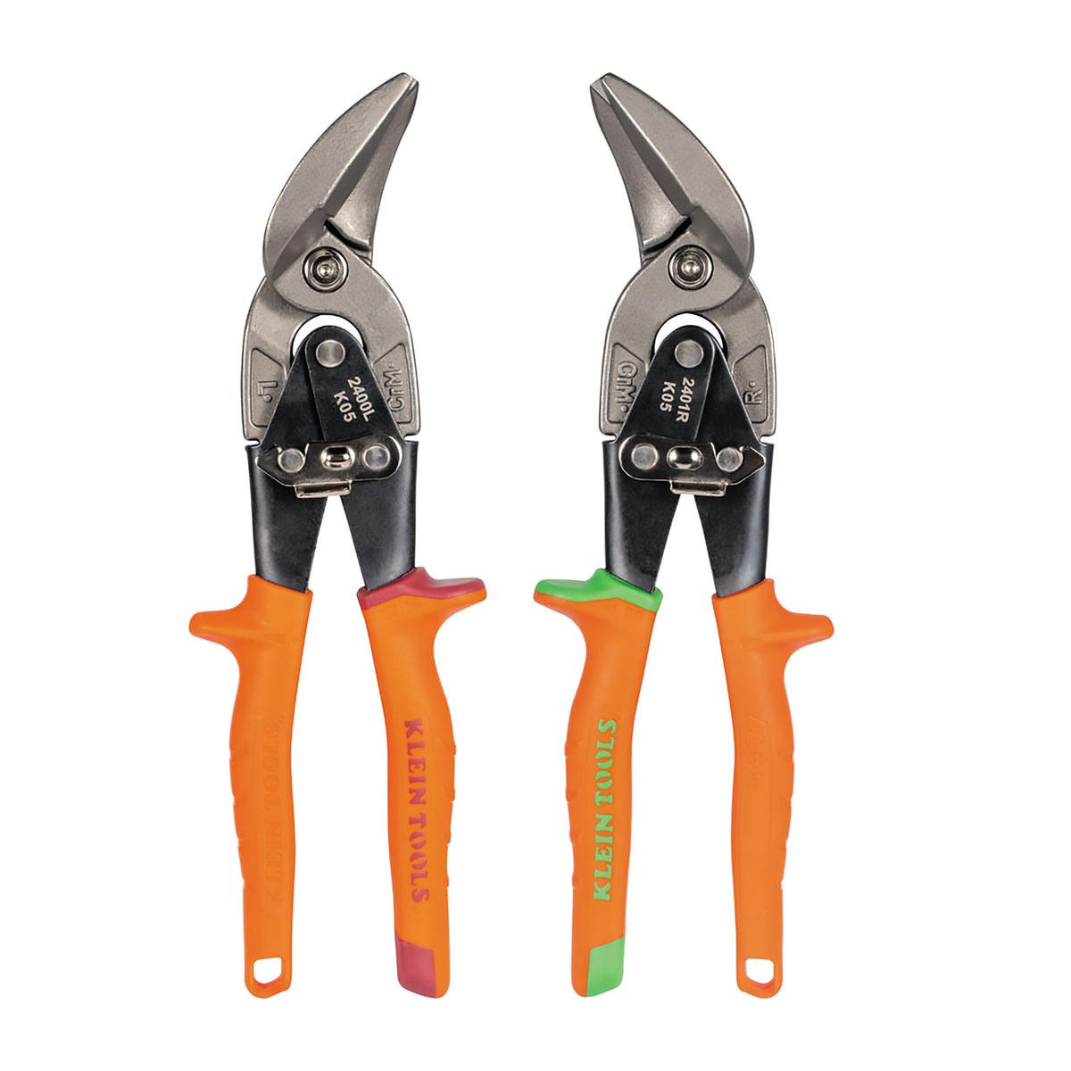 Klein Tools 2403RL offset aviation snips 2-pack, left-cut red and right-cut green handles