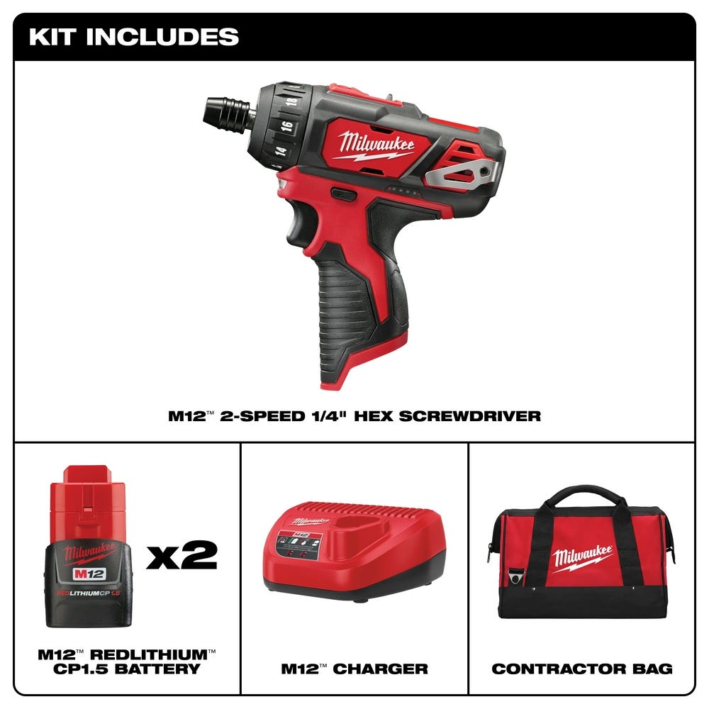 Milwaukee 2406-22 M12 1/4" Hex 2-Speed Screwdriver Kit