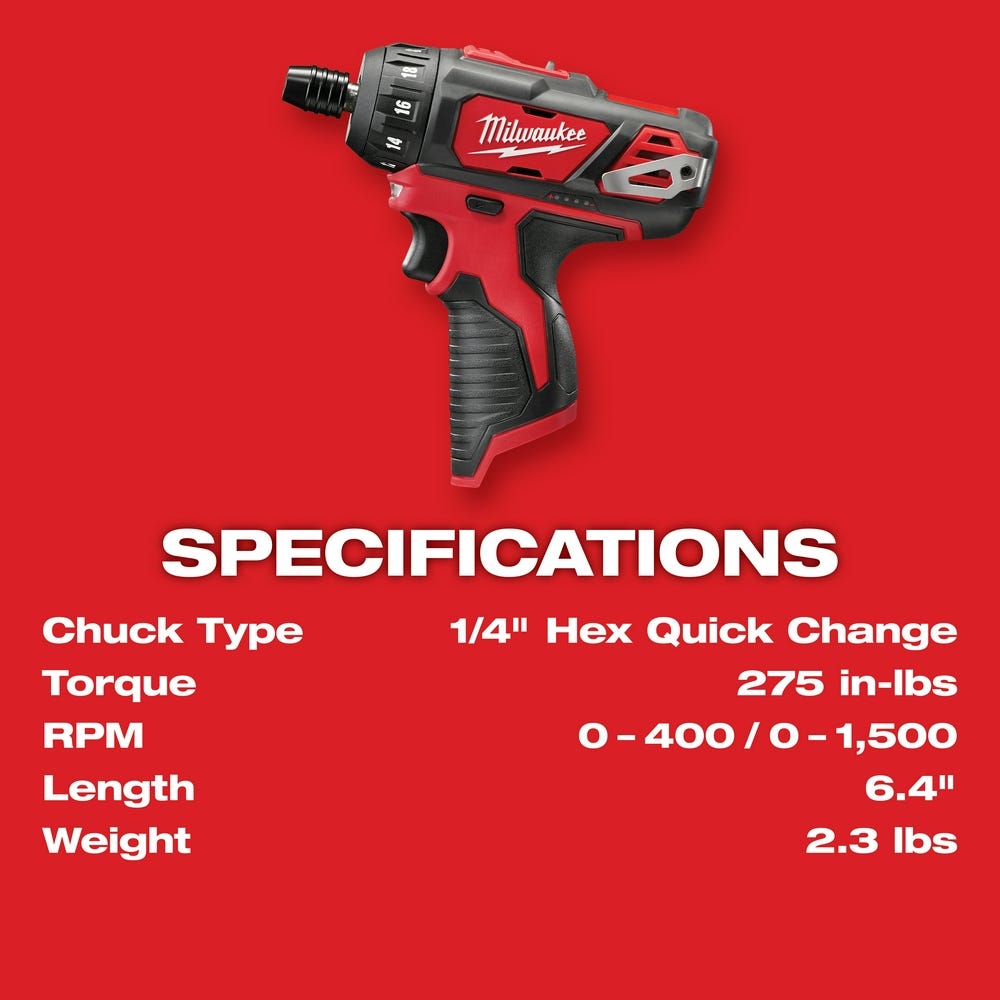 Milwaukee 2406-22 M12 1/4" Hex 2-Speed Screwdriver Kit