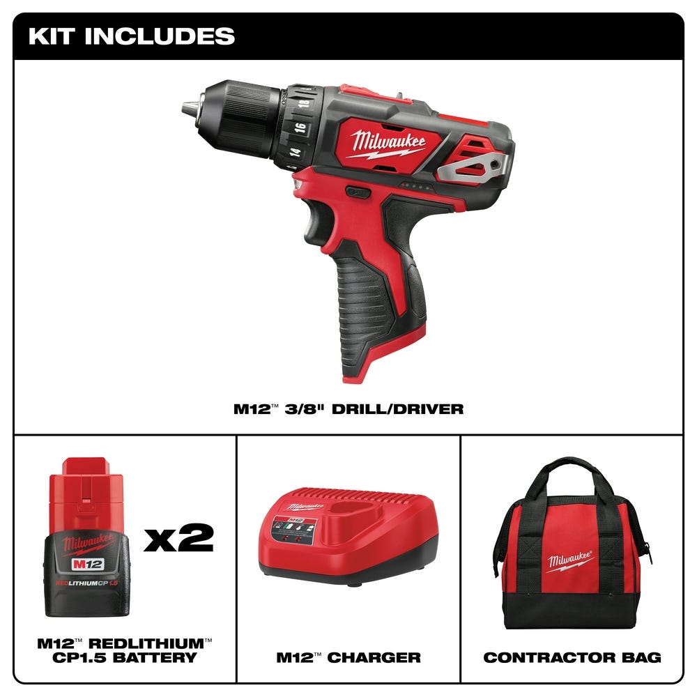 Milwaukee 2407-22 M12 3/8-Inch Drill/Driver 1.5AH Kit