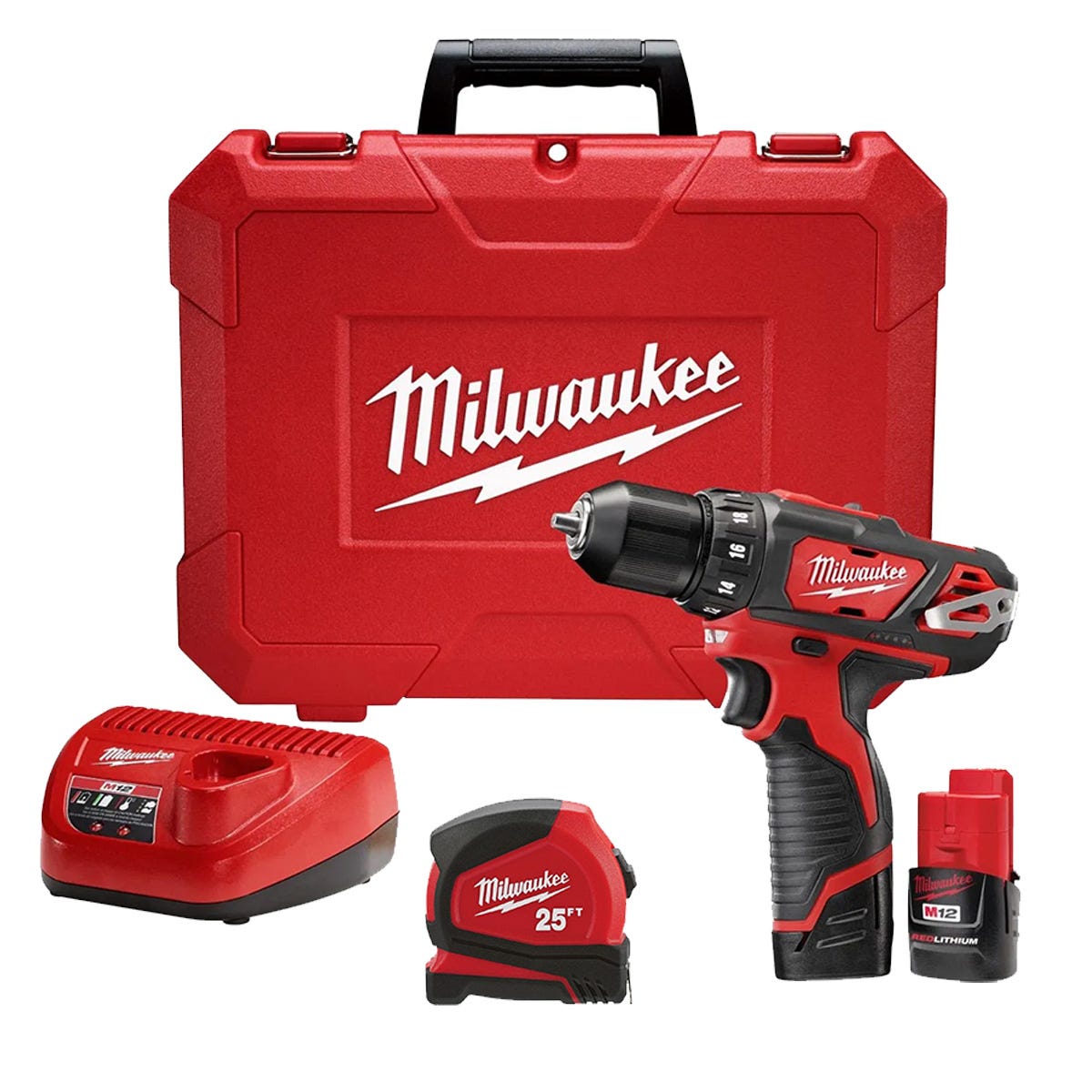 Milwaukee M12 3/8-Inch Drill/Driver 1.5AH Kit with 25' Compact Tape Measure