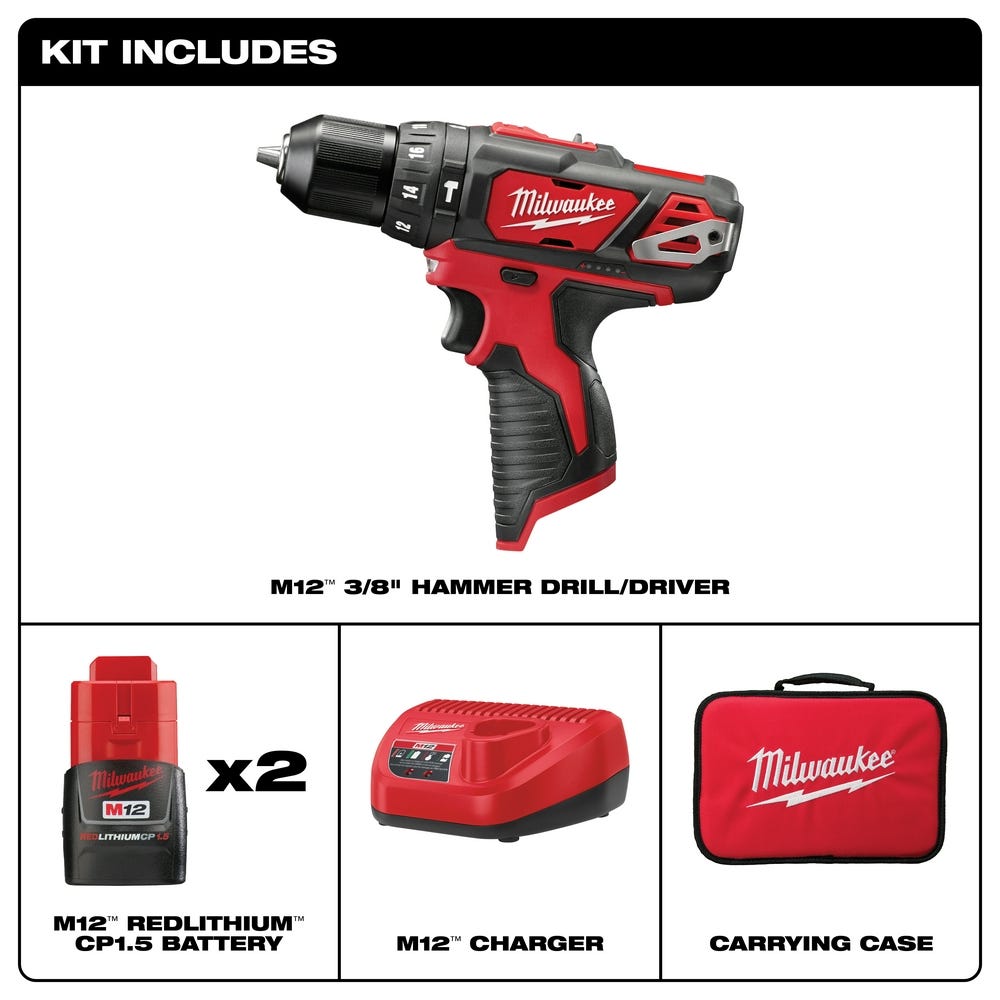 Milwaukee 2408-22 M12 Hammer Drill Kit