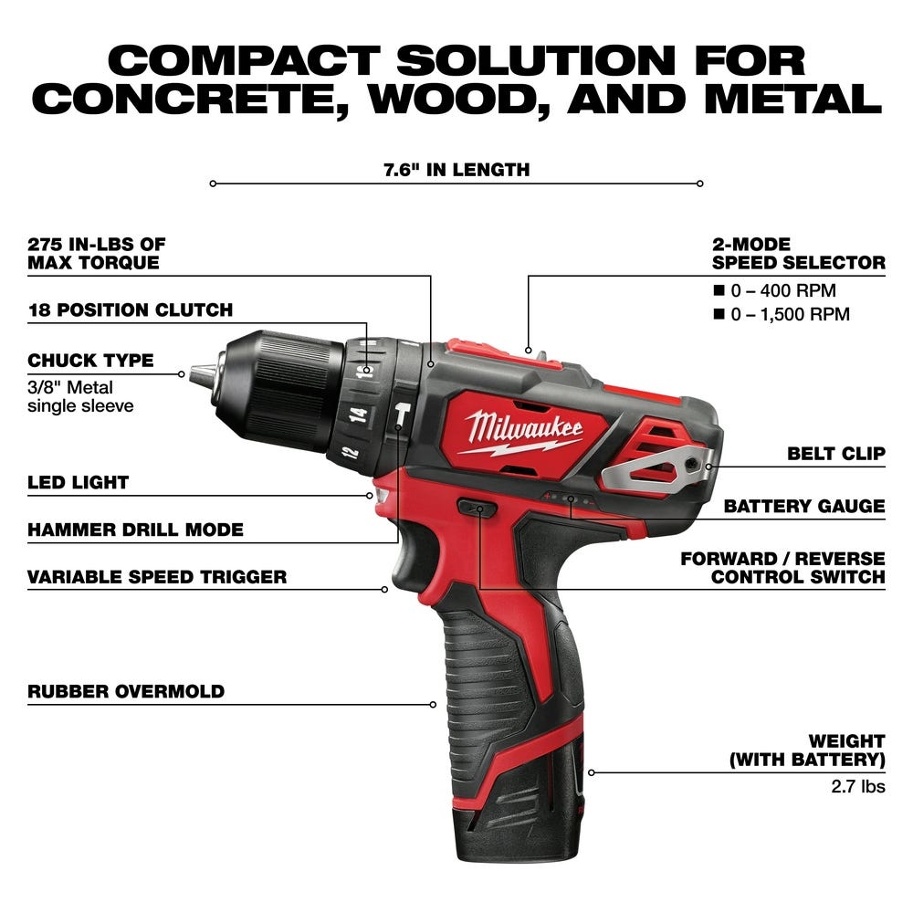 Milwaukee 2408-22 M12 Hammer Drill Kit