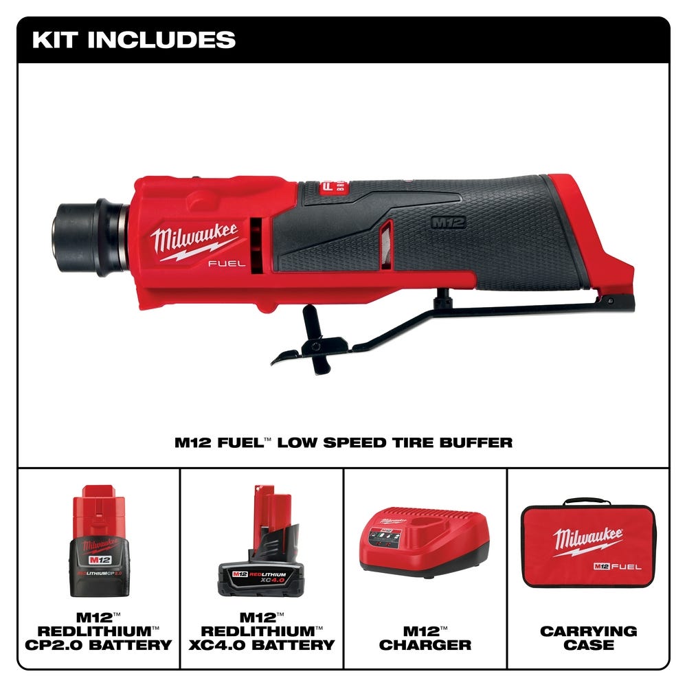 Milwaukee 2409-22 M12 FUEL Low Speed Tire Buffer 4.0Ah Kit