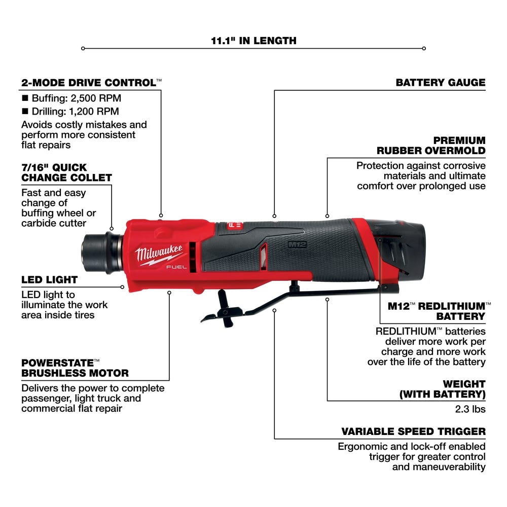 Milwaukee 2409-22 M12 FUEL Low Speed Tire Buffer 4.0Ah Kit