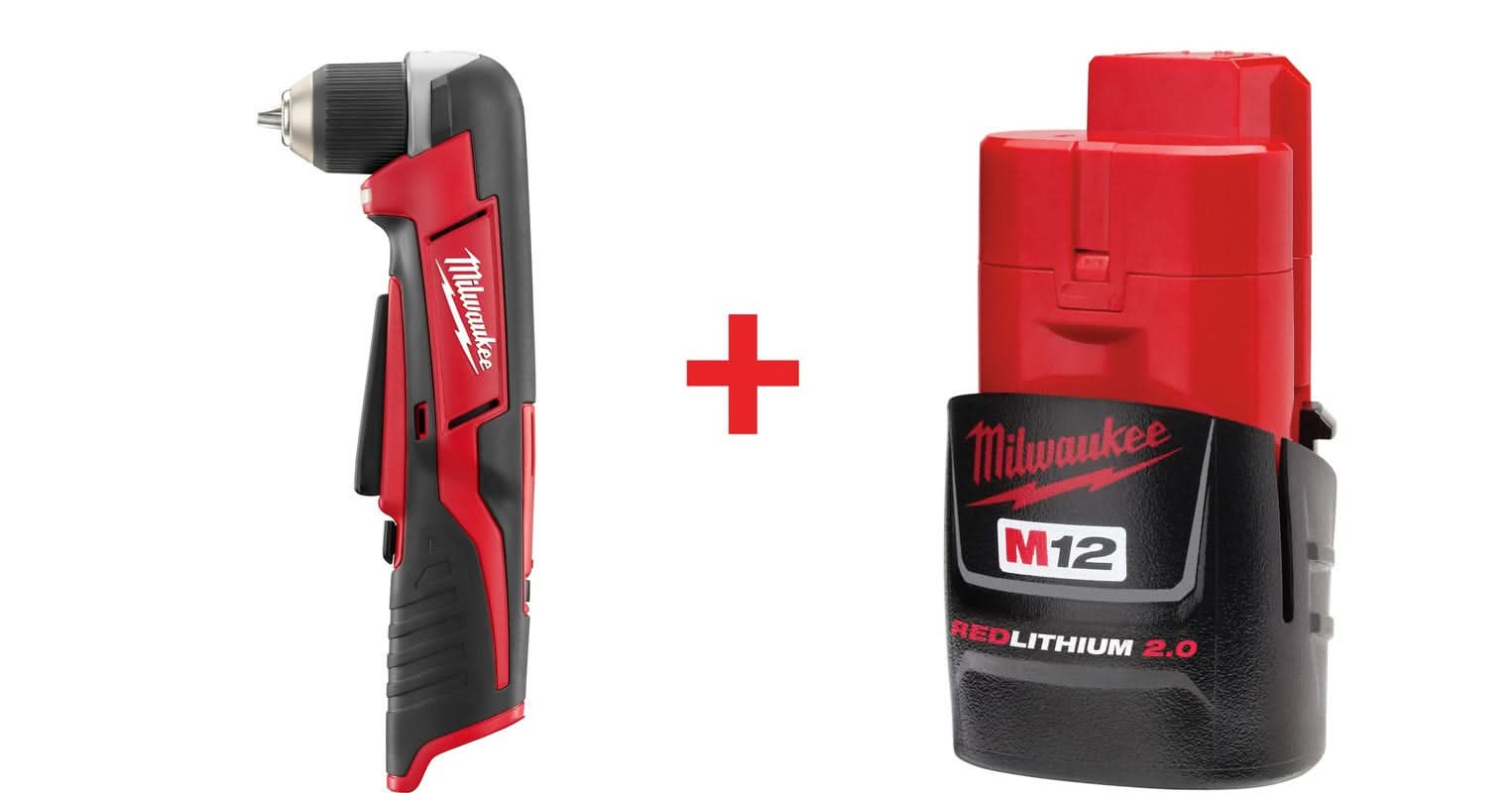 Milwaukee M12 Cordless 3/8" Right Angle Drill/Driver and M12 REDLITHIUM 2.0 Compact Battery Pack