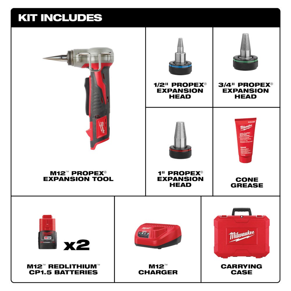 Milwaukee 2432-22 M12 Cordless ProPEX Expansion Tool Kit