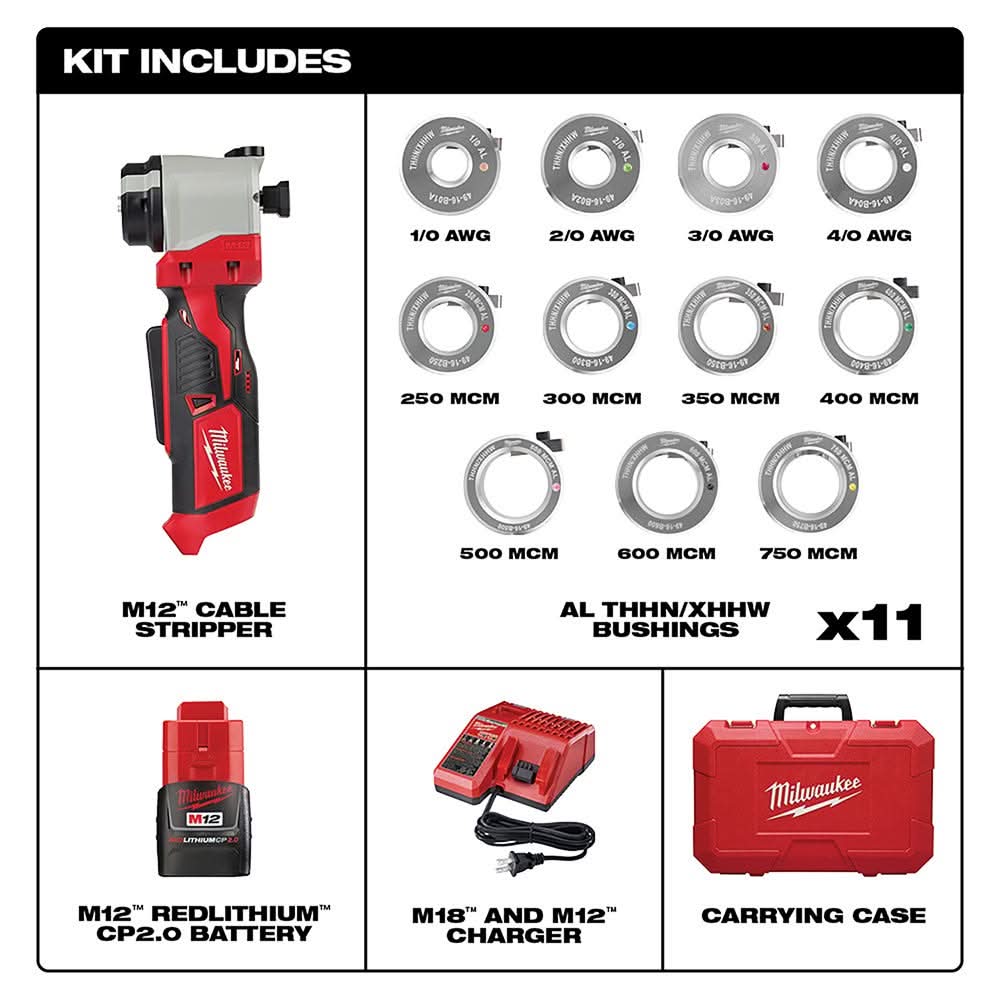 Milwaukee 2435AL-21 M12 Cable Stripper 2.0Ah Kit for Aluminum THHN / XHHW