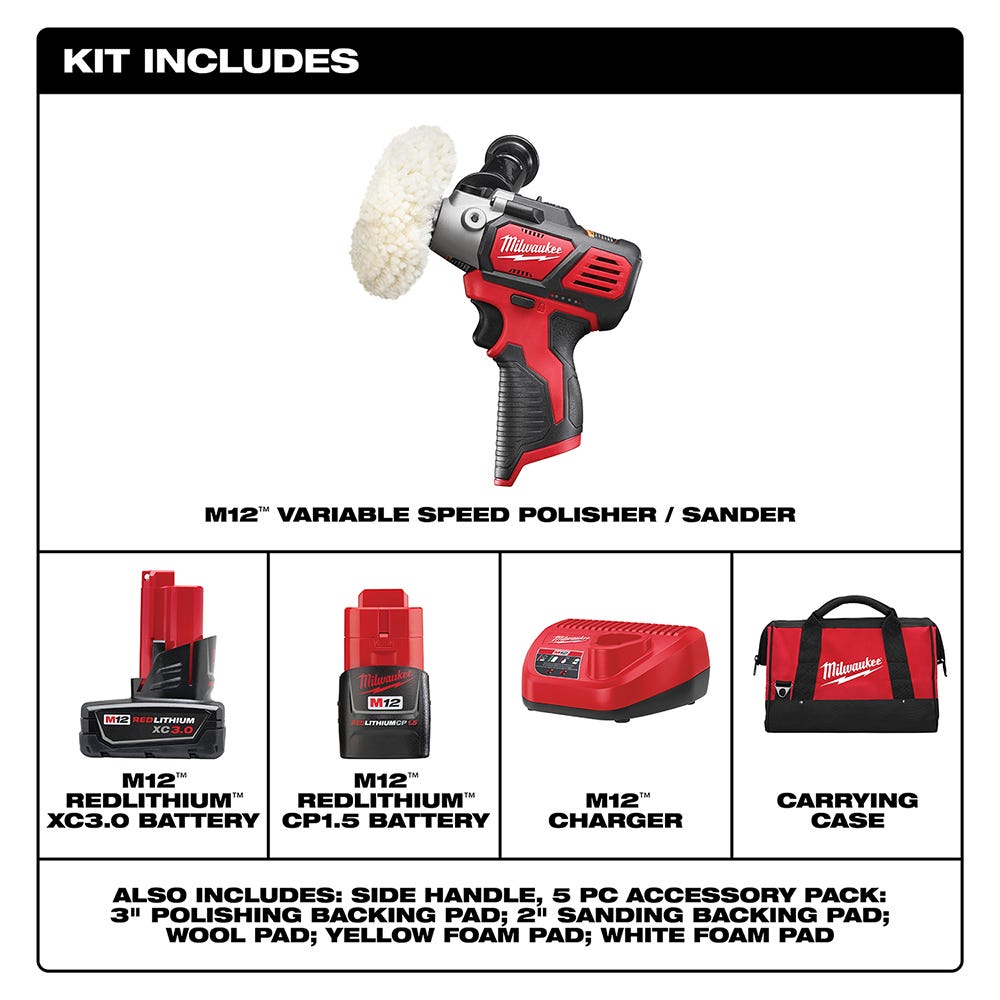 Milwaukee 2438-22X M12 Variable Speed Polisher/Sander Kit