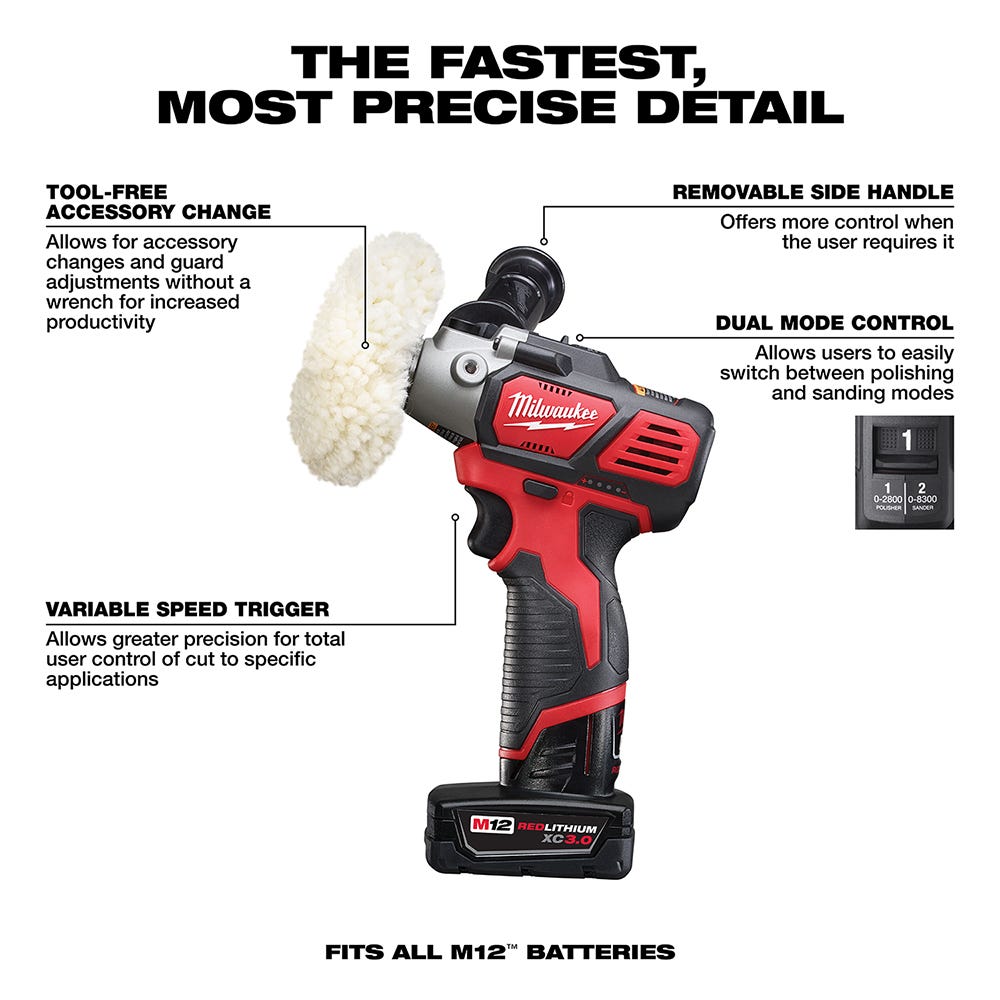 Milwaukee 2438-22X M12 Variable Speed Polisher/Sander Kit