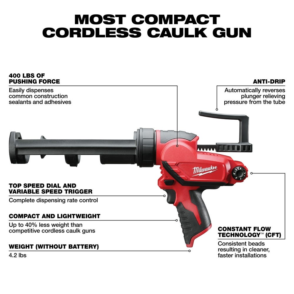 Milwaukee 2441-20 M12 10oz. Caulk and Adhesive Gun Bare Tool