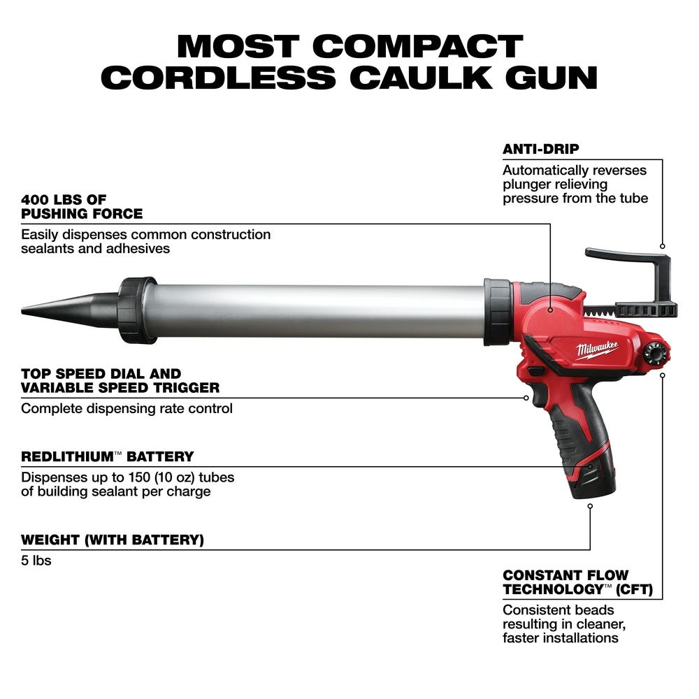 Milwaukee 2442-21 M12 20oz. Aluminum Barrel Sausage Style Caulk and Adhesive Gun Kit