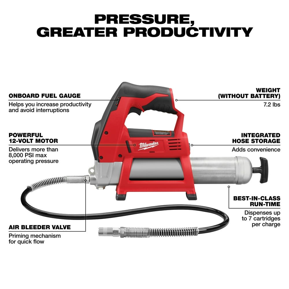 Milwaukee M12 Grease Gun with XC 5.0Ah Battery Pack