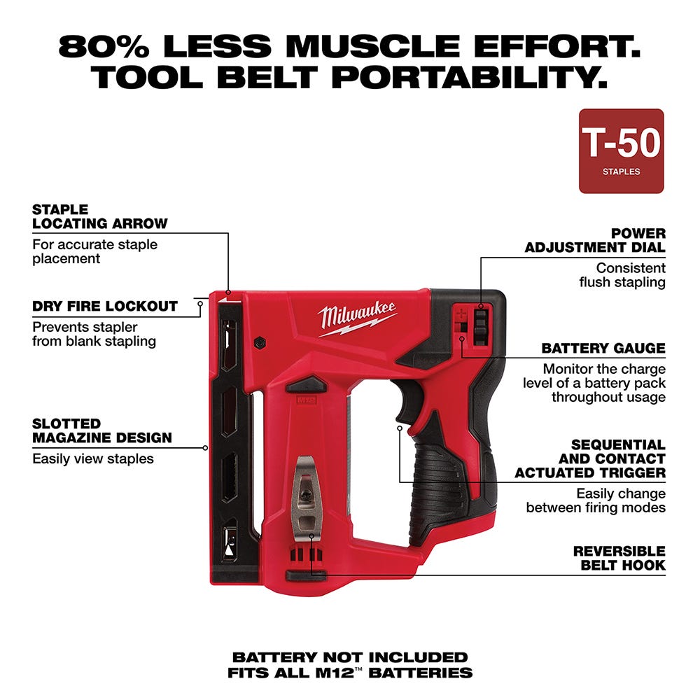 Milwaukee 2447-20 M12 3/8" Crown Stapler, Tool Only