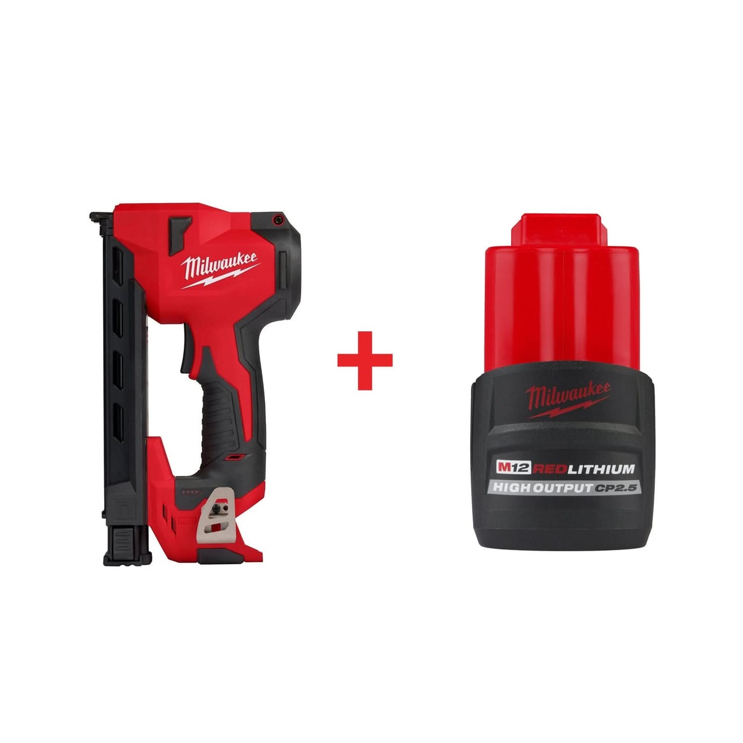 Milwaukee M12 Cable Stapler plus M12 REDLITHIUM HIGH OUTPUT CP 2.5Ah Battery Pack