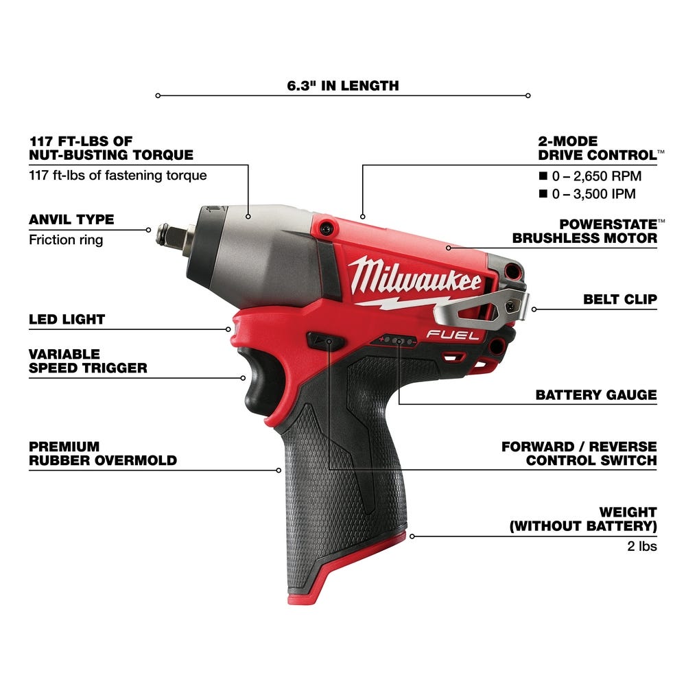 Milwaukee 2454-20 M12 FUEL 3/8" Impact Wrench
