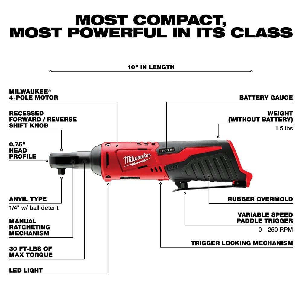 Milwaukee 2456-20 M12 Cordless 1/4" Ratchet