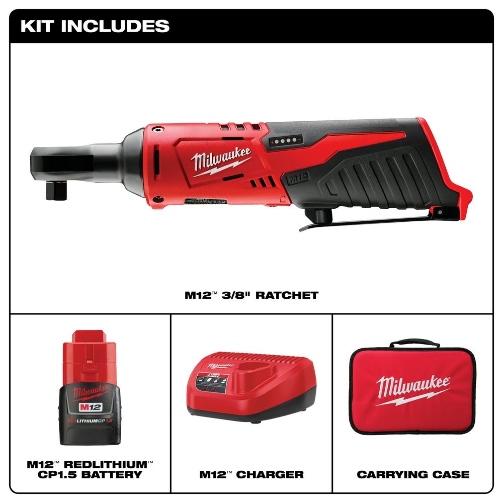 Milwaukee 2457-21 M12 Cordless 3/8" Ratchet Kit