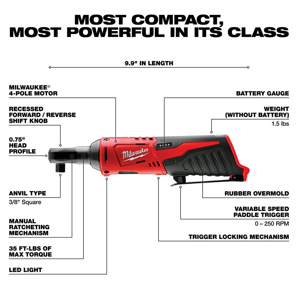 Milwaukee 2457-21 M12 Cordless 3/8" Ratchet Kit