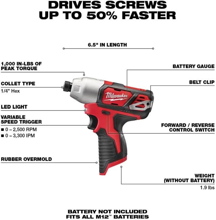 Milwaukee 2462-20 M12 1/4" Hex Impact Driver (PROMO)