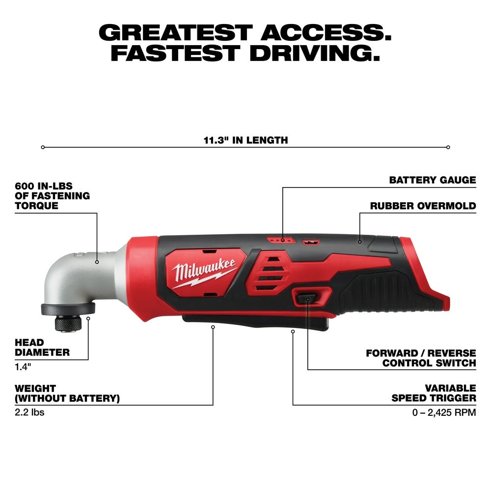 Milwaukee 2467-20 M12 1/4" Hex Right Angle Impact Driver, Tool Only