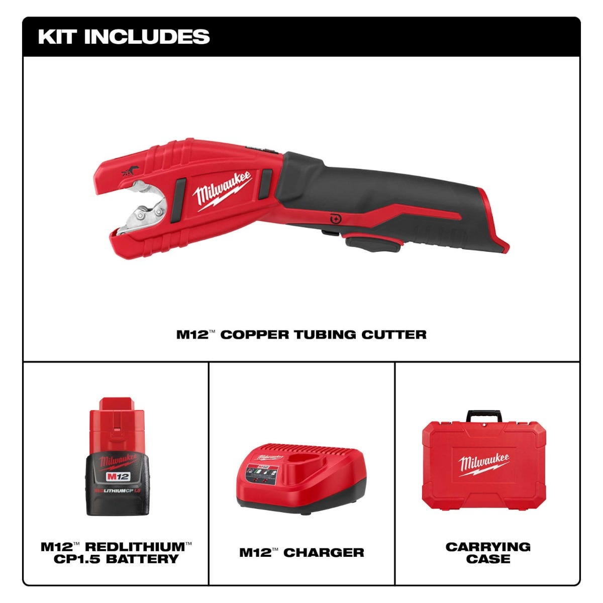 Milwaukee 2471-21 M12 Cordless Copper Tubing Cutter 1.5Ah Kit