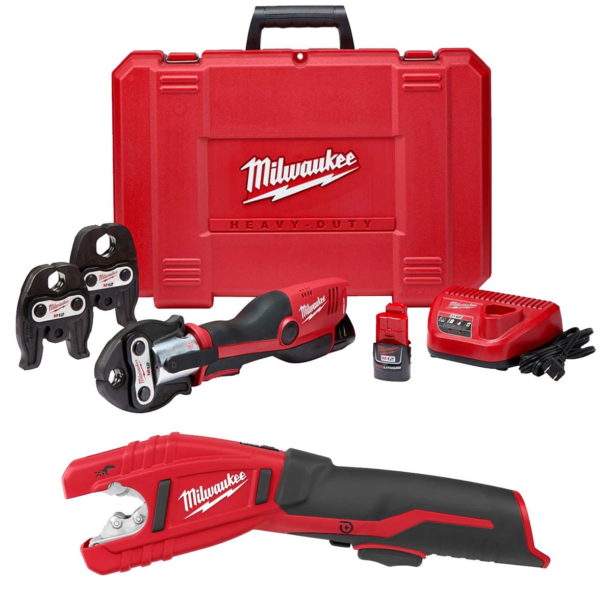Milwaukee 2473-22 M12 FORCE LOGIC Press Tool Kit with Jaws and M12 Cordless Copper Tubing Cutter