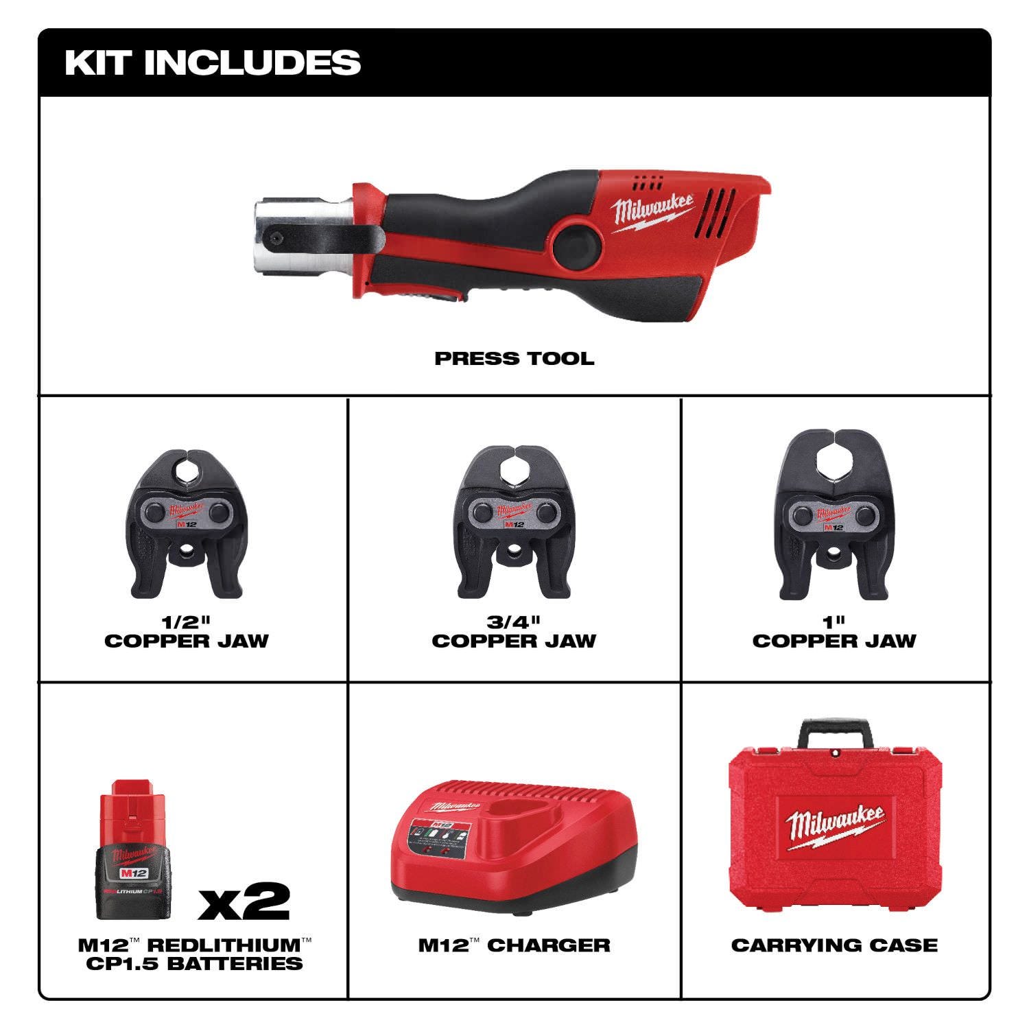 Milwaukee 2473-22 M12 FORCE LOGIC Press Tool Kit with Jaws