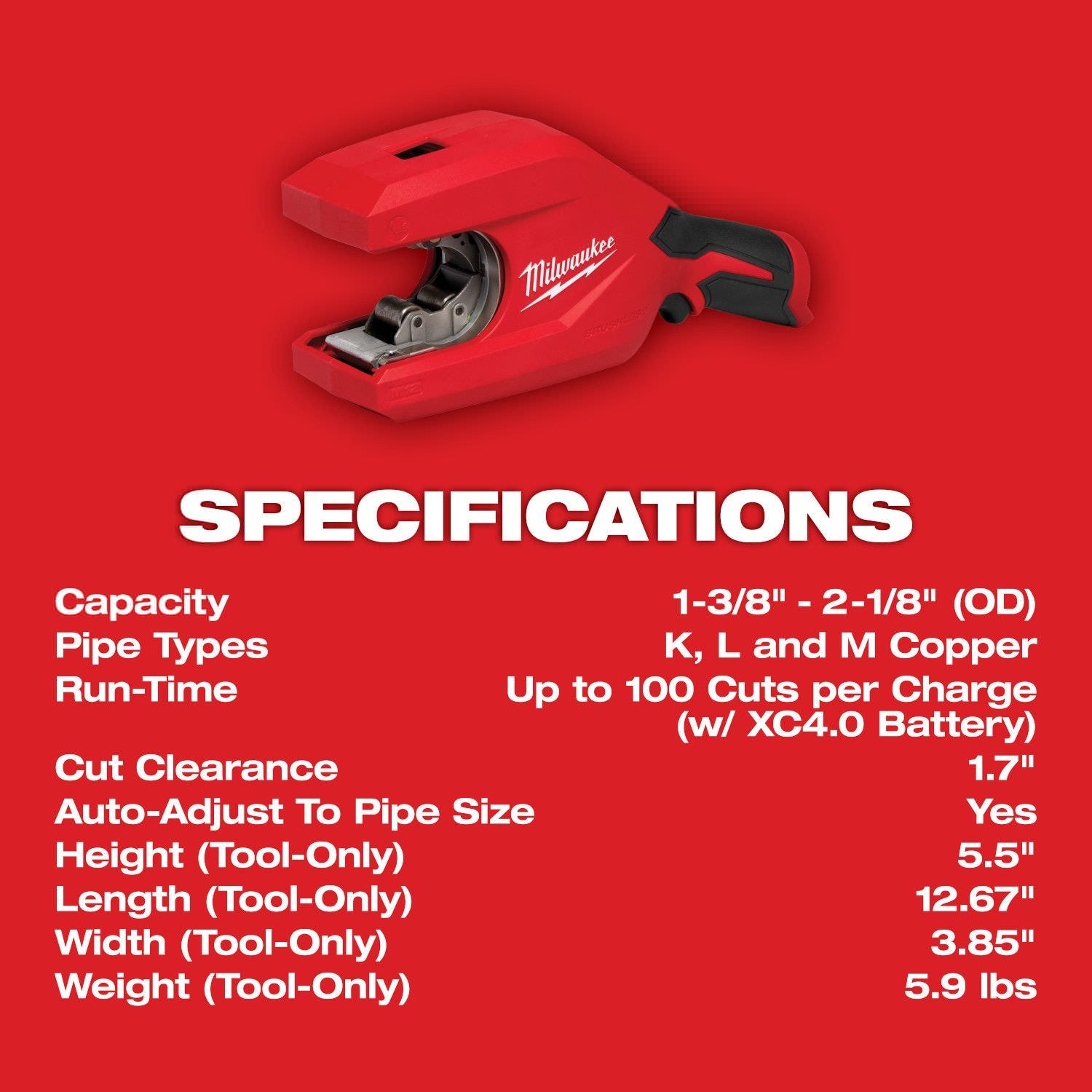 Milwaukee 2479-20 M12 Brushless 1-1/4" - 2" Copper Tubing Cutter