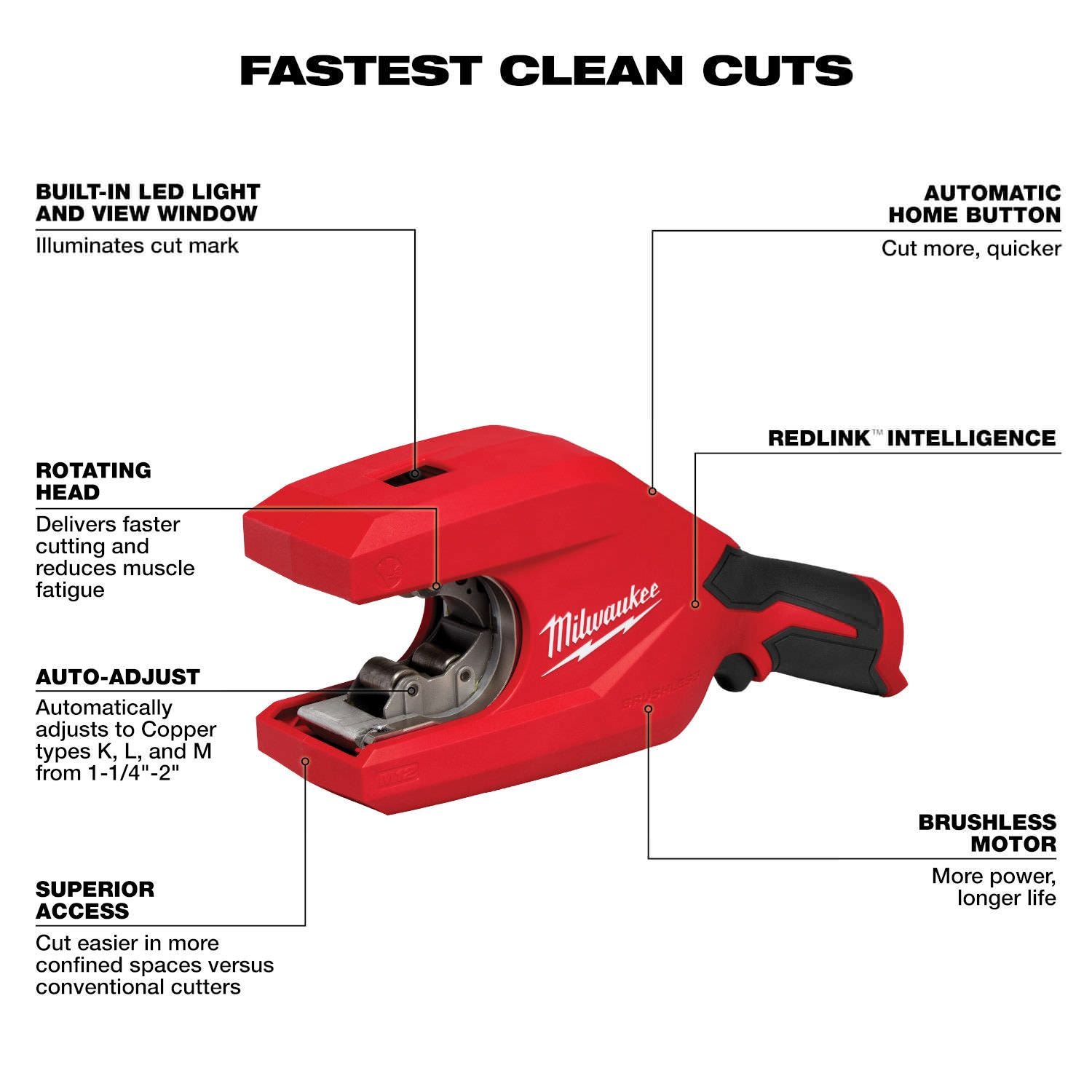 Milwaukee 2479-20 M12 Brushless 1-1/4" - 2" Copper Tubing Cutter