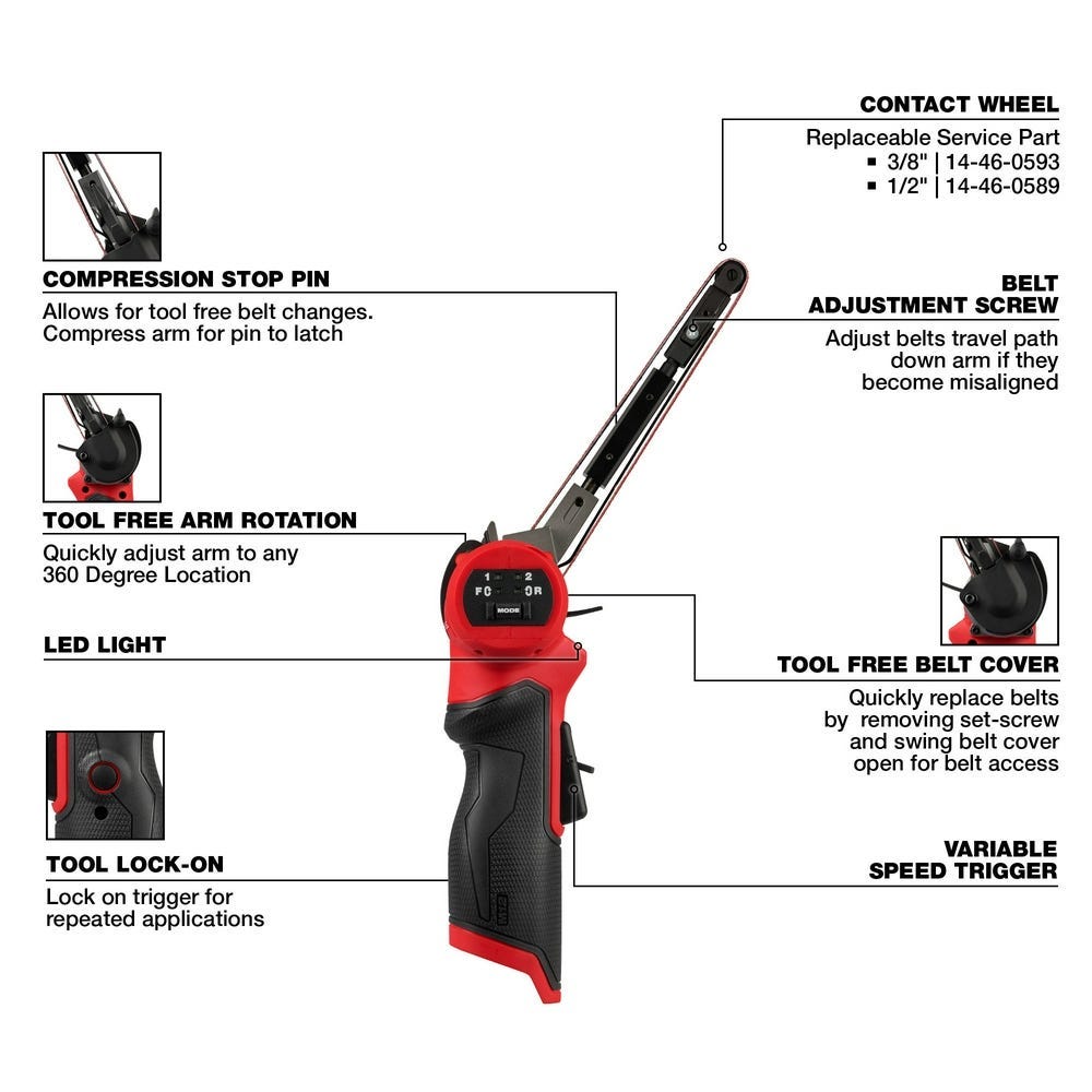 Milwaukee M12 FUEL 1/2" X 18" Bandfile Belt Sander with XC 5.0Ah Battery Pack