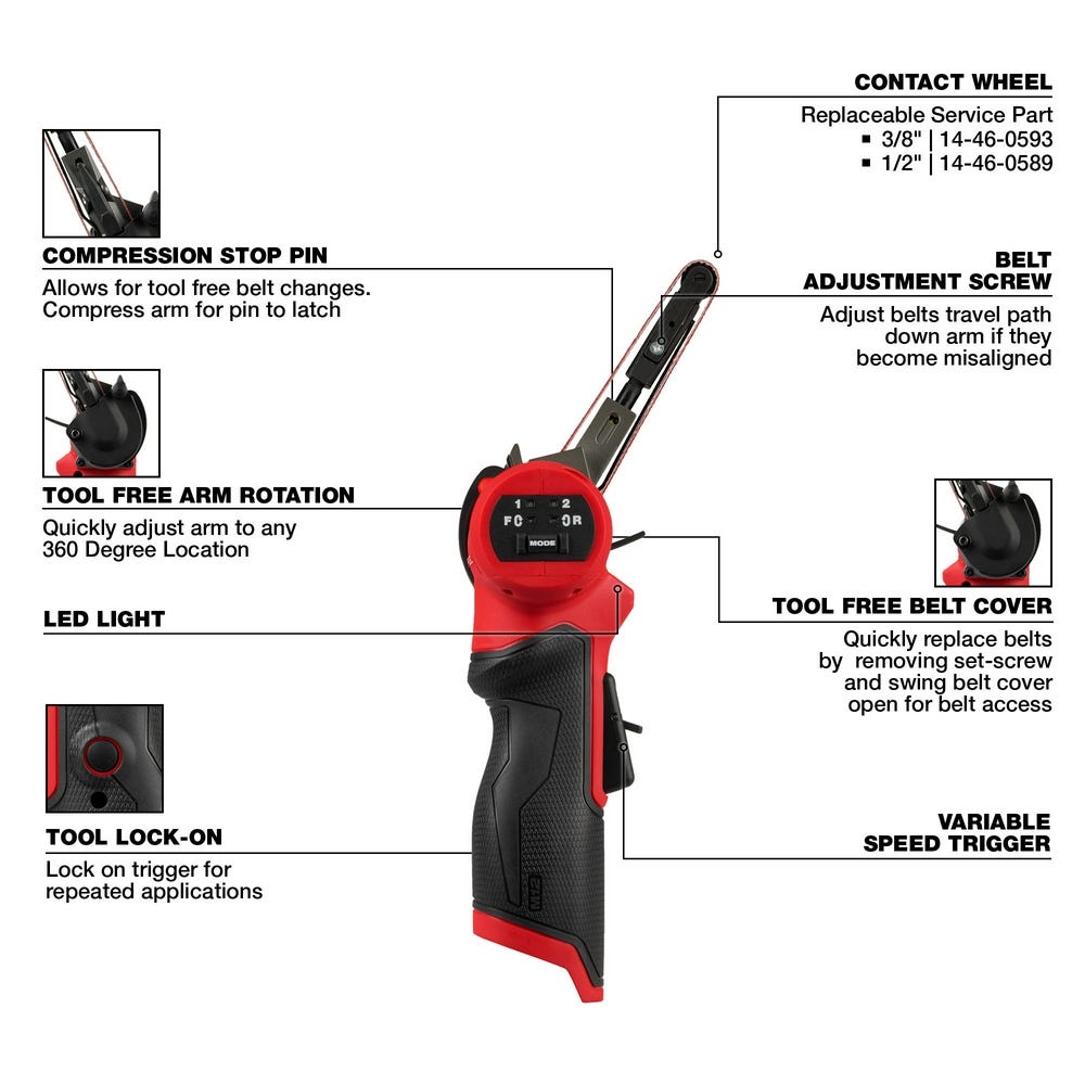 Milwaukee 2483-20 M12 FUEL 3/8" X 13" Bandfile Belt Sander, Tool Only