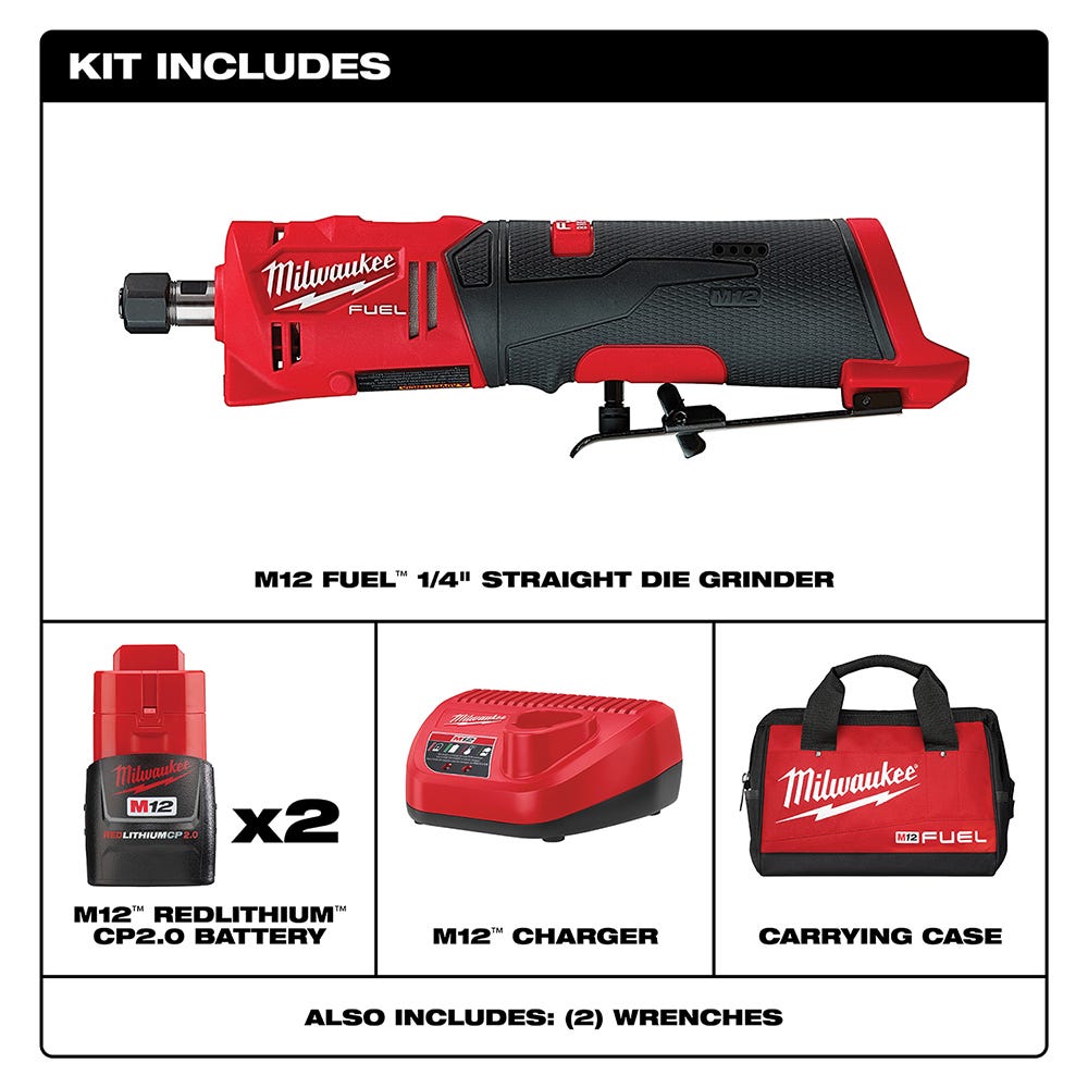 Milwaukee 2486-22 M12 FUEL Brushless Straight Die Grinder 2.0Ah Kit