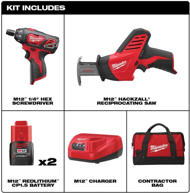 Milwaukee 2490-22 M12 Cordless 2-Tool Combo Kit