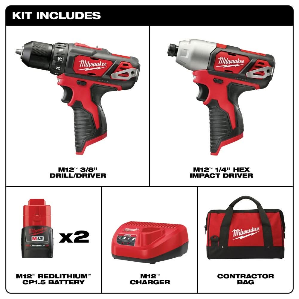 Milwaukee 2494-22 M12 Cordless 2-Tool Combo 1.5Ah Kit – Tool Nut
